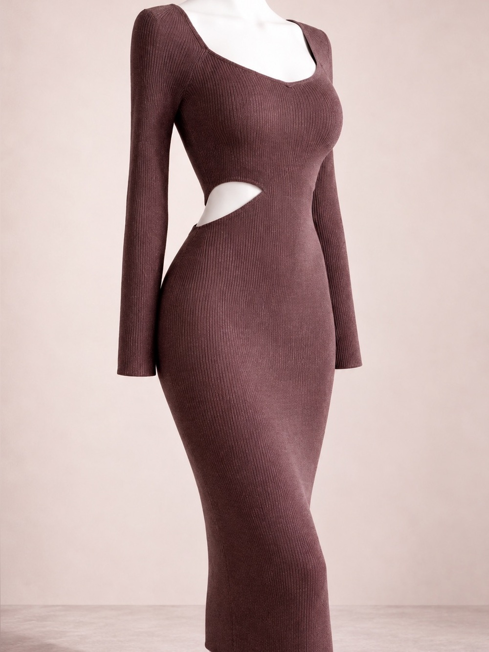 Abercrombie Ribbed Cutout Long Sleeve Bodycon Dress Mid-Calf XS